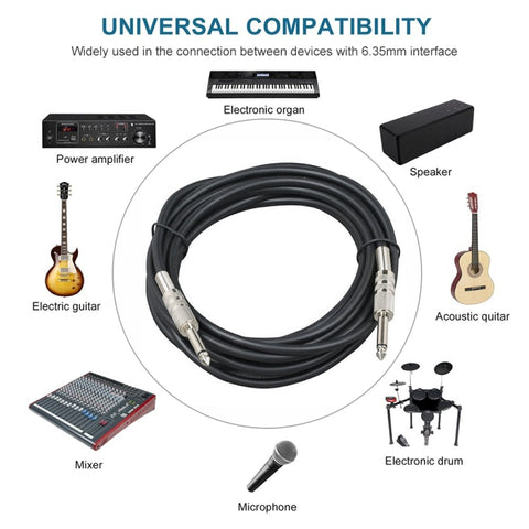 1.8m  1/4 inch (6.35mm) Male to Male Shielded Jack Mono Plugs Audio Patch Cable, 1.8m M to M