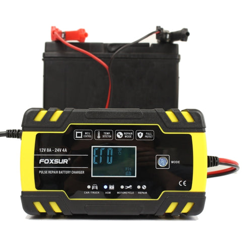 FOXSUR 12V-24V Car Motorcycle Truck Repair Battery Charger AGM Charger, EU Plug, UK Plug, US Plug, EU Plug