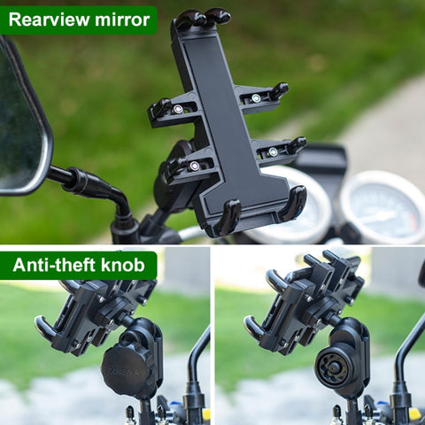 M10 Bolt Ball-Head Motorcycle Multi-function Eight-jaw Aluminum Phone Navigation Holder Bracket with Anti-theft Knobs, M10 Bolt+Anti-theft Knobs
