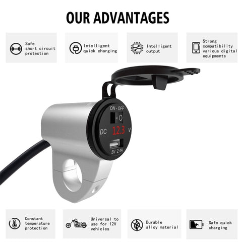 ZH-975A1 Motorcycle Aluminum Alloy Waterproof Mobile Phone Single USB Charger with Red Voltmeter, ZH-975B1, ZH-975A1