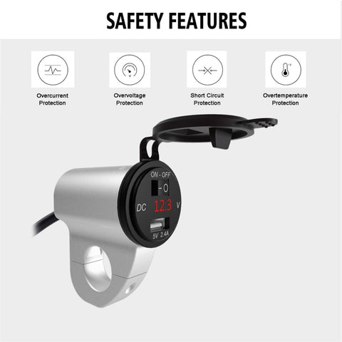 ZH-975A1 Motorcycle Aluminum Alloy Waterproof Mobile Phone Single USB Charger with Red Voltmeter, ZH-975B1, ZH-975A1