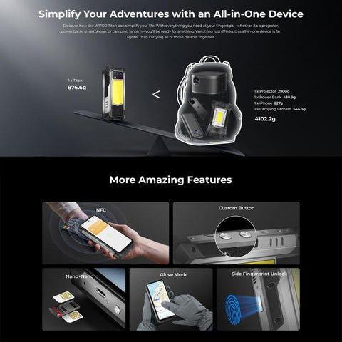 Oukitel WP100 TITAN 5G Projector Rugged Phone, 16GB+512GB, 200MP Camera, Fingerprint Identification, 6.8 inch Android 14 MediaTek Dimensity 7300 Octa Core, NFC, OTG, Network: 5G, WP100 TITAN
