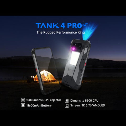 Unihertz Tank 4 Pro Projector Rugged Phone, 16GB+512GB, Night Vision, 6.73 inch Android 13 Dimensity 8300 Octa Core, Network: 5G, NFC, 16GB+512GB