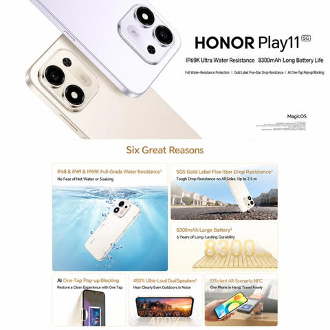Honor Play11, 8GB+128GB, Side Fingerprint, 6.872 inch Android 16 MagicOS 10 Snapdragon 4 Gen 4th Octa Core, OTG, NFC, Network: 5G, 8GB+128GB