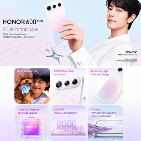 Honor 600 Pro, 12GB+512GB, Screen Fingerprint, 6.57 inch MagicOS 10.0 / Android 16 Dimensity 8550 Elite Octa Core, Network: 5G, NFC, OTG, 16GB+512GB