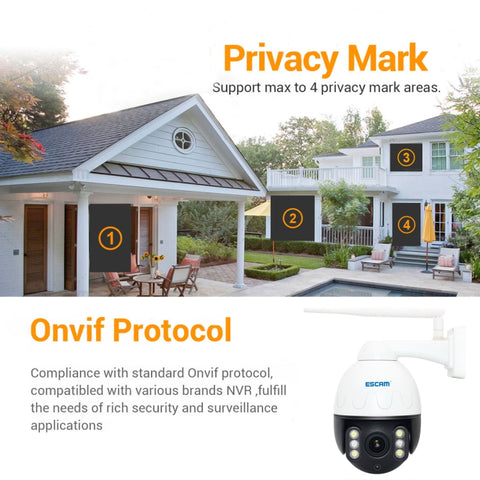 ESCAM Q5068 H.265 5MP Pan / Tilt / 4X Zoom WiFi Waterproof IP Camera, Support ONVIF Two Way Talk & Night Vision, AU Plug, EU Plug, AU Plug, UK Plug, US Plug
