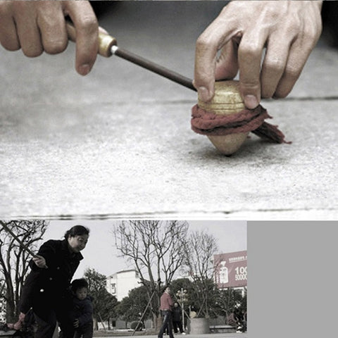 Children Outdoor Fitness Wooden Spinning Toy Vintage Spin Whipping Top with String, Spinning Toy