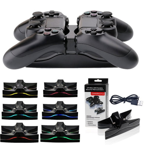 Special UFO Shape 2 x USB Charging Dock Station Stand / Controller Charging Stand for PS4 Playstation 4  with Multi Colors LED, For PS
