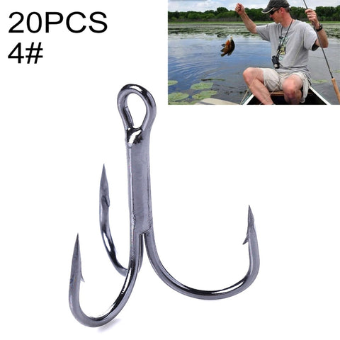 20pcs / Box Classic Black High Carbon Steel Fishing Three-jaw Treble Hooks, 4# FH022