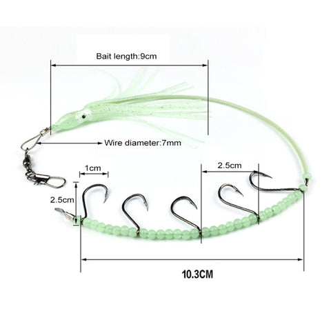HENGJIA 32cm/7g Fishing Knife Fish Wire Luminous Night Light Octopus Squid Hook 5 Hooks