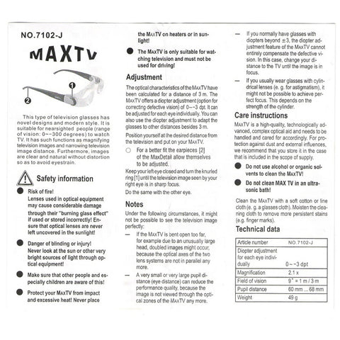 7012J 2.1X TV Magnification Glasses for Myopia People (Range of Vision: 0 to -300 Degrees), 7012J Myopia