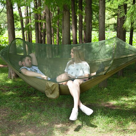 Portable Outdoor Camping Full-automatic Nylon Parachute Hammock with Mosquito Nets, Size : 290 x 140cm, 290x140cm Dark Green, 290x140cm Pink Blue, 290x140cm Green, 290x140cm Blue, 290x140cm Orange, 290x140cm Camouflage, 290x140cm Army Green            ...