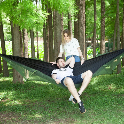 Portable Outdoor Camping Full-automatic Nylon Parachute Hammock with Mosquito Nets, Size : 290 x 140cm, 290x140cm Dark Green, 290x140cm Pink Blue, 290x140cm Green, 290x140cm Blue, 290x140cm Orange, 290x140cm Camouflage, 290x140cm Army Green            ...