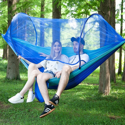 Portable Outdoor Camping Full-automatic Nylon Parachute Hammock with Mosquito Nets, Size : 290 x 140cm, 290x140cm Dark Green, 290x140cm Pink Blue, 290x140cm Green, 290x140cm Blue, 290x140cm Orange, 290x140cm Camouflage, 290x140cm Army Green            ...