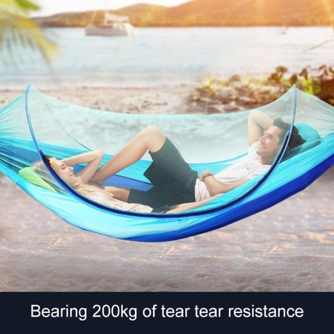 Portable Outdoor Camping Full-automatic Nylon Parachute Hammock with Mosquito Nets, Size : 290 x 140cm, 290x140cm Dark Green, 290x140cm Pink Blue, 290x140cm Green, 290x140cm Blue, 290x140cm Orange, 290x140cm Camouflage, 290x140cm Army Green            ...
