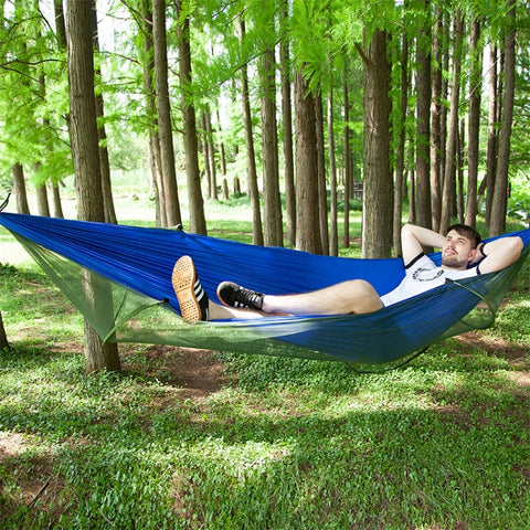 Portable Outdoor Camping Full-automatic Nylon Parachute Hammock with Mosquito Nets, Size : 290 x 140cm, 290x140cm Dark Green, 290x140cm Pink Blue, 290x140cm Green, 290x140cm Blue, 290x140cm Orange, 290x140cm Camouflage, 290x140cm Army Green            ...