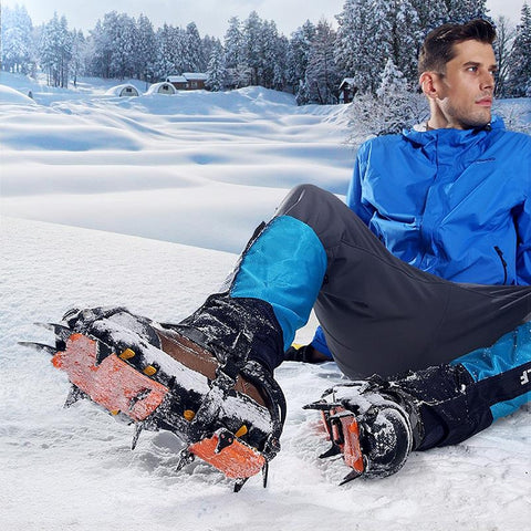 Aotu AT8701 One Pair 10 Teeth Anti-Slip Ice Gripper Snow Climbing Shoes Covers, 10 Teeth Orange, 10 Teeth Yellow