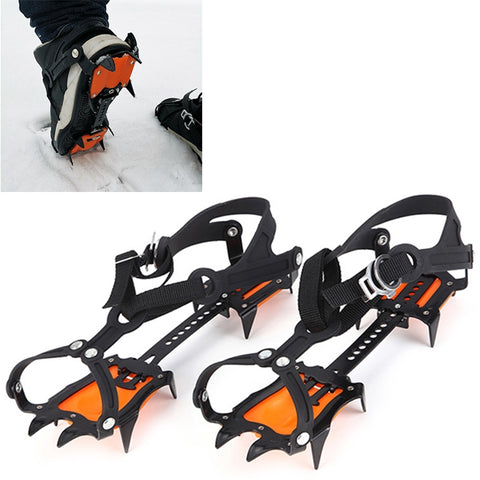 Aotu AT8701 One Pair 10 Teeth Anti-Slip Ice Gripper Snow Climbing Shoes Covers, 10 Teeth Orange, 10 Teeth Yellow
