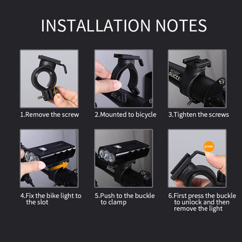 BX3 USB Charging Bicycle Light Front Handlebar Led Light (10 Hours, T6+A02 Lamp), 10 Hours, T6+A02 Lamp