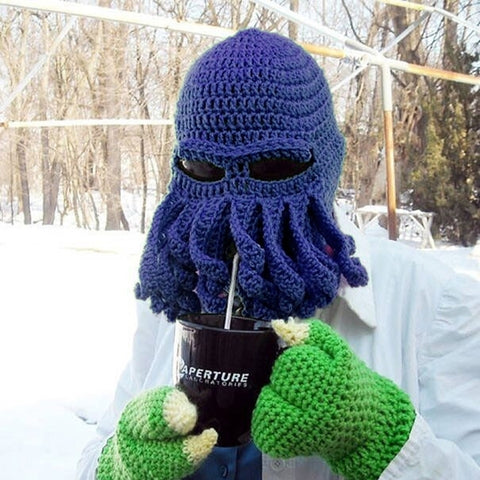 Amurleopard Unisex Barbarian Knit Beanie Octopus Tentacle Cap Winter Warm Face Mask Crochet Hat