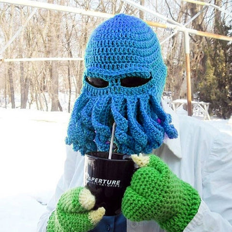 Amurleopard Unisex Barbarian Knit Beanie Octopus Tentacle Cap Winter Warm Face Mask Crochet Hat
