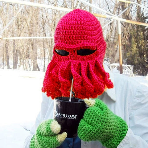 Amurleopard Unisex Barbarian Knit Beanie Octopus Tentacle Cap Winter Warm Face Mask Crochet Hat