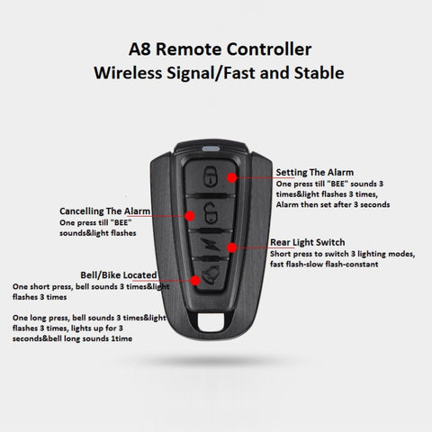 Antusi A8 Portable Rechargeable Rear Light Wireless Theft Alarm, A8