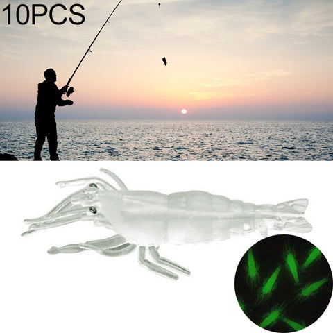 10 PCS 4cm Fishing Soft Bait Lures Popper Poper Baits, Transparent Shrimp, Artificial Shrimp, Luminous Shrimp, Pink Shrimp, Green Shrimp