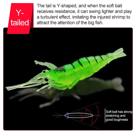 10 PCS 4cm Fishing Soft Bait Lures Popper Poper Baits, Transparent Shrimp, Artificial Shrimp, Luminous Shrimp, Pink Shrimp, Green Shrimp
