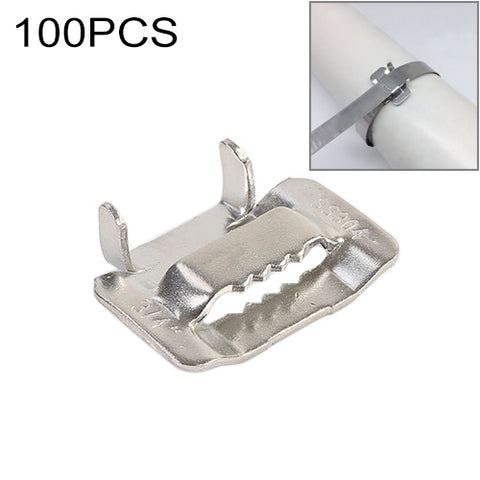 100 PCS 19.05mm 304 Stainless Steel Tie Lock Type Cable Wrapped Bundle Buckle, 19.05mm