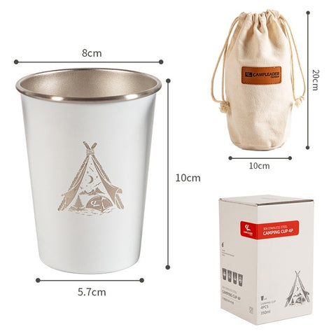 AOTU AT6657-2 4pcs Outdoor Camping Folding Stainless Steel Water Cup Set