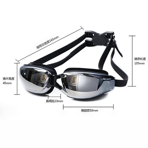 Electroplating Anti-fog Silicone Swimming Goggles for Adults, Suitable for 200 Degree Myopia, 200 Degree Myopia