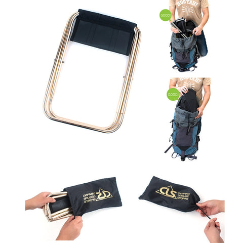 CLS Outdoor Portable Aluminum Alloy Fishing Barbecue Folding Stool, Size: 24.8*22.5*27cm, CLS Folding Stool(Black)
