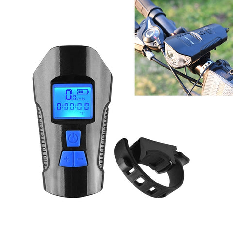 350LM USB Charging Waterproof Snap-on Bicycle Headlight with Speaker & Stopwatch Function, Black, Blue, Red