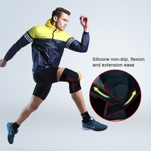 Sports High Elastic Shockproof Non-slip Silicone Knee Support Guards with Pressure Strip Size: XL, XL