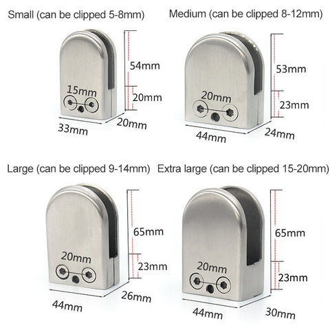 8-12mm Flat Bottom Matte Polished  304 Stainless Steel Fixed Clip Railing Glass Wood Layer Board Clamp Bracket, 8-12mm, Flat Bottom, 304 Stainless Steel