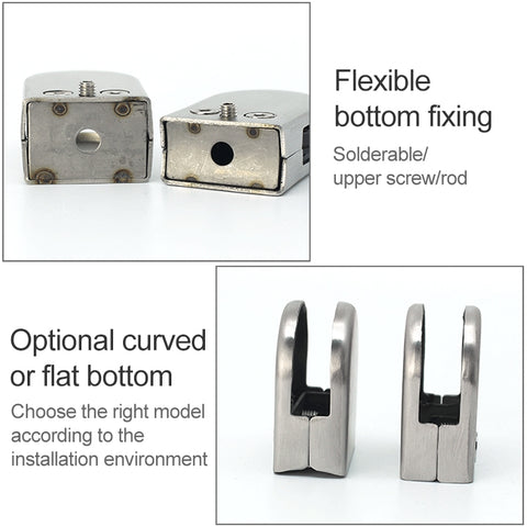 8-12mm Flat Bottom Matte Polished  304 Stainless Steel Fixed Clip Railing Glass Wood Layer Board Clamp Bracket, 8-12mm, Flat Bottom, 304 Stainless Steel