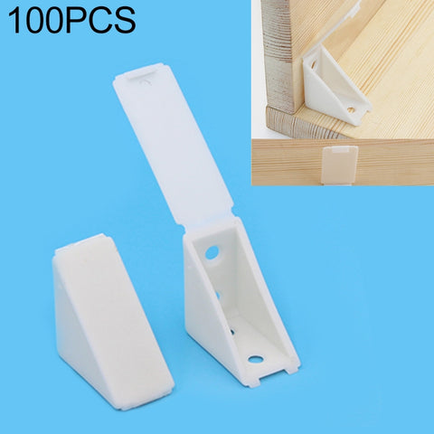 100 PCS Plastic Thickened Corner Connector Furniture Right Angle Board Bracket with Cover, Size: L, Size: L
