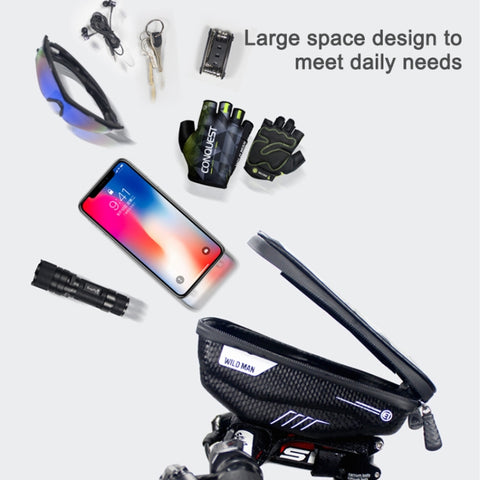WILD MAN E1 Waterproof Front Bag MTB Mobile Phone Sets Bicycle Tube Bag Riding Accessories, E1 (Black), E1 (Red)
