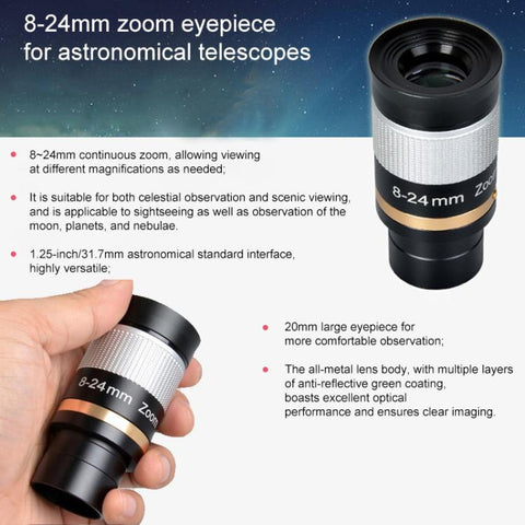 Astronomical Telescope 8-24mm All-metal Continuous Zoom Eyepiece, 8-24mm