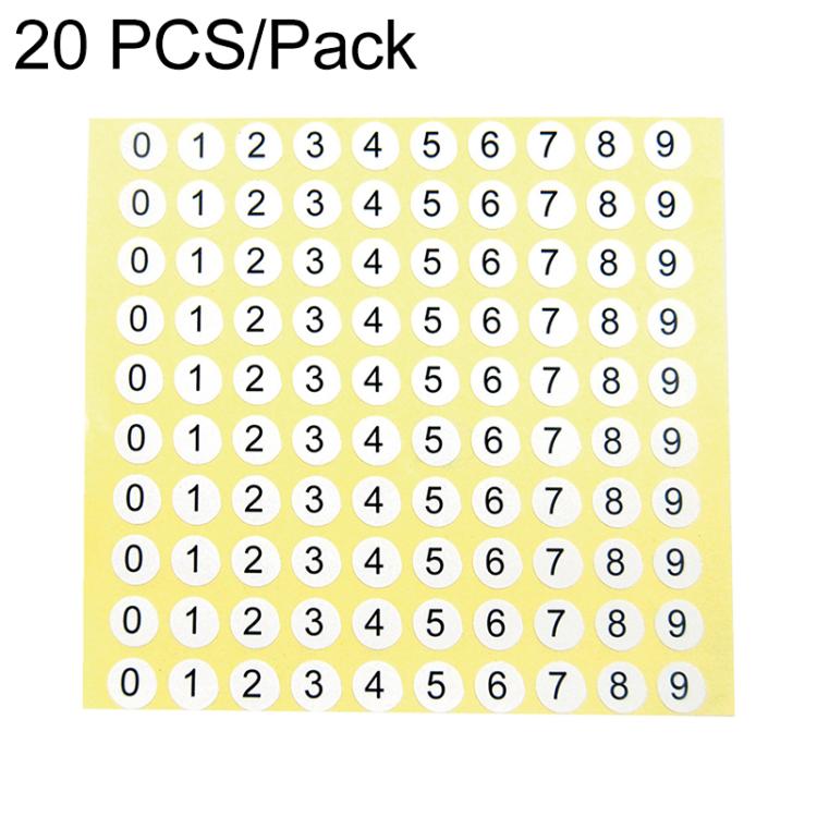 20 PCS Round Shape Number Sticker Shoe Size Label, Number 0-9, Number 0-9