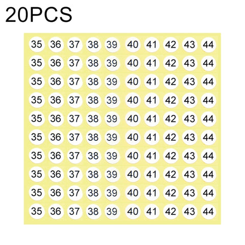 20 PCS Round Shape Number Sticker Shoe Size Label, Number 35-44, Number 35-44