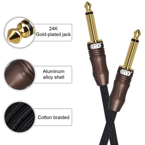 EMK 6.35mm Male to Male 3 Section Gold-plated Plug Cotton Braided Audio Cable for Guitar Amplifier Mixer, Length: 1.5m