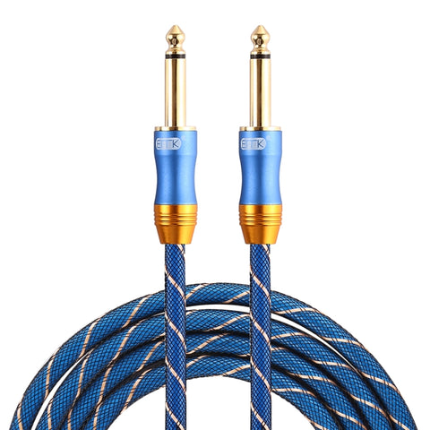 EMK 6.35mm Male to Male 3 Section Gold-plated Plug Grid Nylon Braided Audio Cable for Speaker Amplifier Mixer, Length: 1.5m