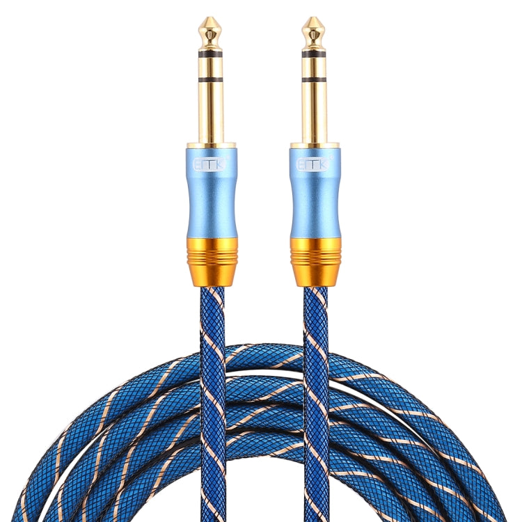 EMK 6.35mm Male to Male 4 Section Gold-plated Plug Grid Nylon Braided Audio Cable for Speaker Amplifier Mixer, Length: 2m