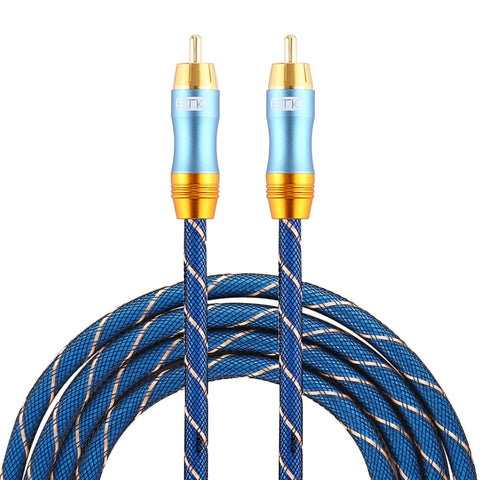 EMK 8mm RCA Male to 6mm RCA Male Gold-plated Plug Grid Nylon Braided Audio Coaxial Cable for Speaker Amplifier Mixer, Length: 2m