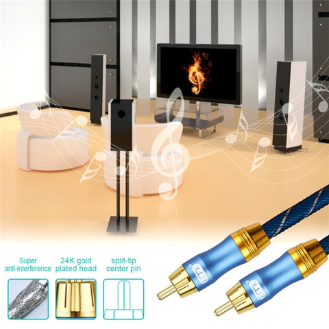 EMK 8mm RCA Male to 6mm RCA Male Gold-plated Plug Grid Nylon Braided Audio Coaxial Cable for Speaker Amplifier Mixer, Length: 2m
