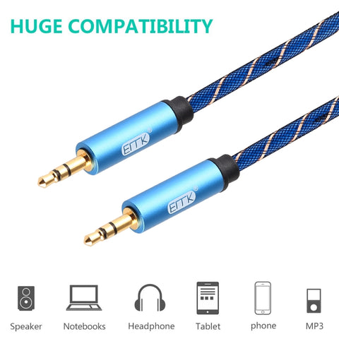 EMK 3.5mm Male to Male Grid Nylon Braided Audio Cable for Speaker / Notebooks / Headphone, Length: 0.5m