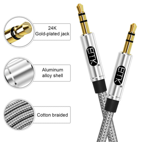 EMK 3.5mm Male to Male Gold-plated Plug Cotton Braided Audio Cable for Speaker / Notebooks / Headphone, Length: 1m, EMK