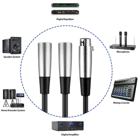 30cm Metal Head 3 Pin XLR CANNON 1 Female to 2 Male Audio Connector Adapter Cable for Microphone / Audio Equipment, 1 Female to 2 Male